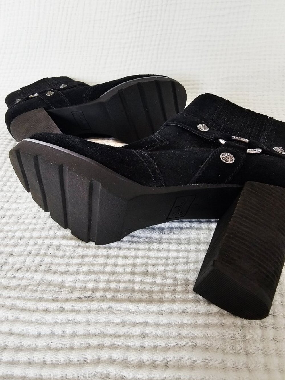 Zodiac Aidan Ankle Boot Black Suede Studded Harness Block Heel Women's Sz 8 - Picture 7 of 9
